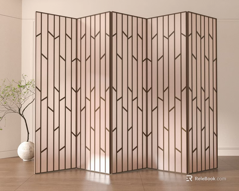 Wooden Folding Room Divider with Geometric Arrow Patterns for Modern Interior Decoration 3d model 