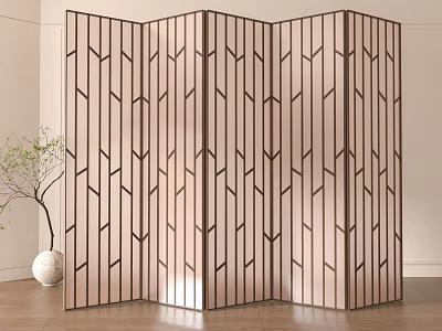 Wooden Folding Room Divider with Geometric Arrow Patterns for Modern Interior Decoration 3d model