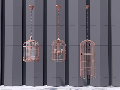 Three Copper Cage Pendant Lights For Modern Minimalist Interior Design 3d model