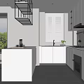 Modern Kitchen Interior With White Cabinets Island Countertop And Window Blinds 3d model