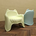 Cute Animal Shaped Children's Chairs with Light Yellow and Blue Colors in Wooden Floor Room