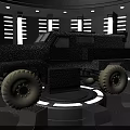 Modern Display Shelf Featuring Circular Platform For Showcasing Textured Truck With White Lights