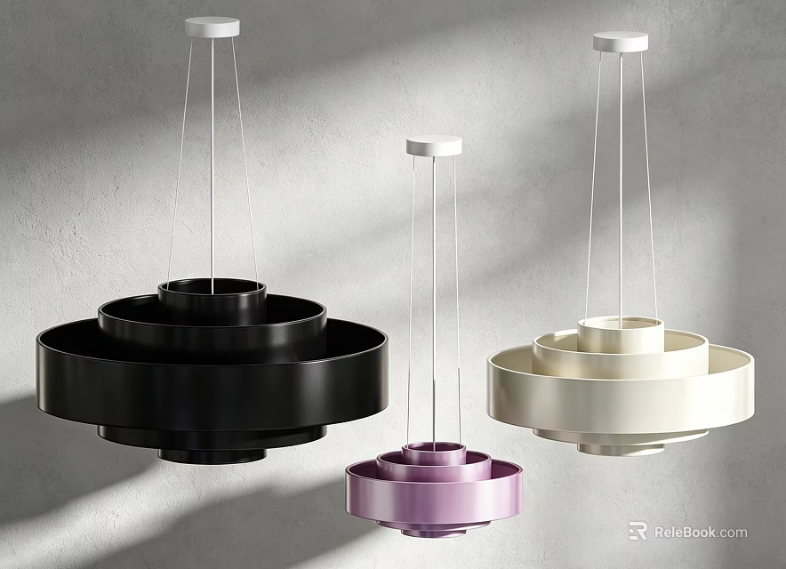 Modern Layered Pendant Lights In Black Purple And White For Contemporary Interior 3d model 