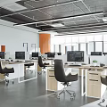 Modern Public Office Space With Multiple Computers Desks Black Chairs Large Windows And Natural Light 3d model