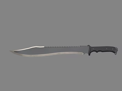 Long Tactical Weapon Knife With Silver Serrated Blade And Black Handle Design 3d model