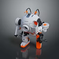 Game And Movie Robot Character With White Orange Mechanical Design Round Head Arms And Antennas