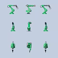 Green Robotic Arms In Various Industrial Poses And Functional Designs