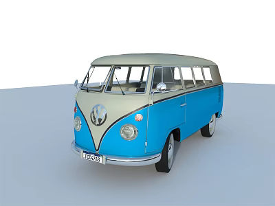 Vintage Blue and White Volkswagen Classic Van with Retro Exterior Design 3d model