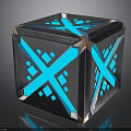 Futuristic Cube With Blue Glowing Cross Lines And Metallic Geometric Patterns