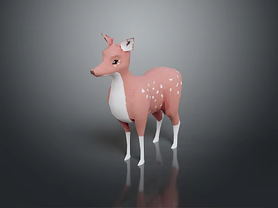Pink Spotted Deer Figurine With White Belly And Legs Standing On Shiny Surface 3d model