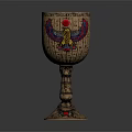 Decorative Metal Goblet With Intricate Patterns Red Gemstone And Ornate Base