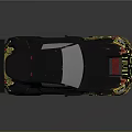 Dark Blue Racing Car With Purple Rear Spoiler And Colorful Decals Design