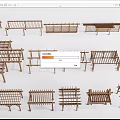 Various Wooden Pergola Designs With Grid Patterns And Bench Structures 3d model