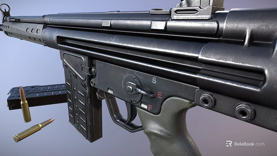 Modern Black Tactical Rifle With Green Grip Magazine Trigger And Sight 3d model 