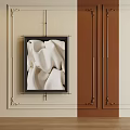 Abstract Painting with White Draped Fabric in Black Frame on Beige Brown Decorative Wall
