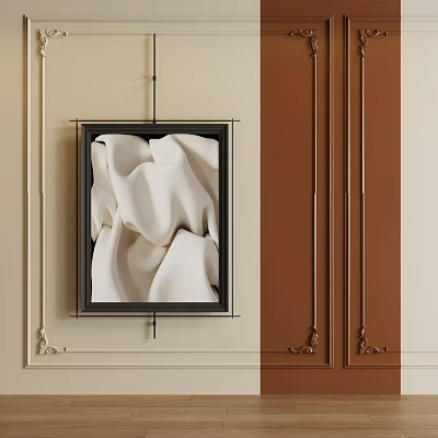 Abstract Painting with White Draped Fabric in Black Frame on Beige Brown Decorative Wall 3d model