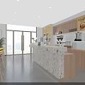 Bright Modern Café Interior with Wooden Walls Bookshelves Cartoon Decor and Colorful Seating