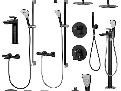 Modern Black Shower Fixtures With Handheld Sprayer Overhead Shower And Control Valves 3d model