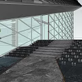 Modern Sales Office Building With Unique Stone Facade Water Feature And Entrance Path Design
