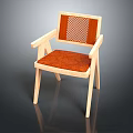 Modern Wooden Chair with Armrests Mesh Backrest and Orange Cushioned Seat