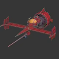 Red Futuristic Model Aircraft With Pointed Front Wings Transparent Cockpit And Golden Details