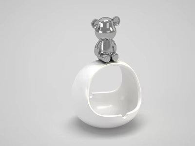 Stylish Decorative Ornament Set With White Circular Base And Silver Koala Figurine 3d model