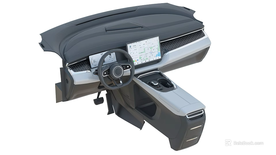 Sleek Modern Car Dashboard Interior Featuring Steering Wheel Touchscreen And Cup Holder 3d model 