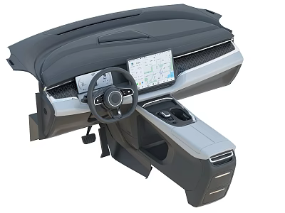 Sleek Modern Car Dashboard Interior Featuring Steering Wheel Touchscreen And Cup Holder 3d model