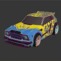 Stylish Blue And Yellow Custom Sporty Car With Unique Graffiti Design