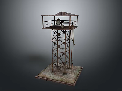 Scenic View Of Rustic Metal Watchtower With Platform Roof And Grassy Base 3d model
