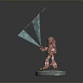 Game Movie Character Mechanical Humanoid On Circular Base With Holographic Structures And Green Core