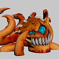 Game Movie Character Orange Octopus Monster With Blue Eyes Sharp Teeth And Tentacles
