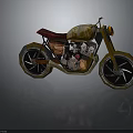 Vintage Rustic Motorcycle With Red Seat Orange Headlight And Black Wheels
