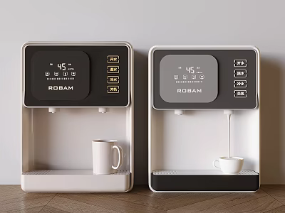 Two ROBAM Modern Kitchen Water Dispenser Appliances With Digital Display And Cups 3d model