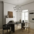 Modern Restaurant Interior With Black Dining Table Chairs Chandelier And Art Decor
