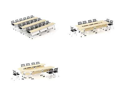 Modern Office Conference Table With Black Chairs And Wooden Top Design 3d model