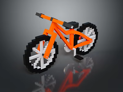 Orange Pixel Art BMX Bike With Black And White Wheels And Frame 3d model