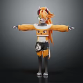 Anthropomorphic Creature Character With Orange Hair Horns And Black Outfit Standing Pose