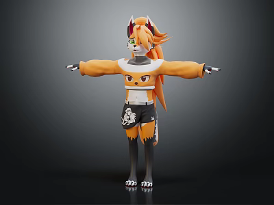 Anthropomorphic Creature Character With Orange Hair Horns And Black Outfit Standing Pose 3d model