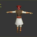 Man in traditional attire with red turban brown vest white skirt and outstretched arms