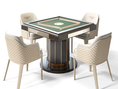 Square Dining Table Set With Green Surface Black Gold Base And Four Light Quilted Chairs 3d model