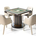 Square Dining Table Set With Green Surface Black Gold Base And Four Light Quilted Chairs 3d model