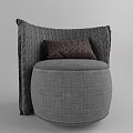 Gray Single Seater Sofa With Knitted Texture Backrest And Brown Cushion 3d model