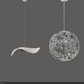 Modern Pendant Lights Featuring Curved Shape And Spherical Hollow Pattern Lit Up 3d model