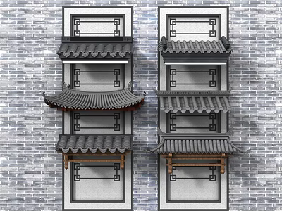 Traditional Ancient Architecture With Symmetrical Multi Layered Design Featuring Tiled Roofs And Brick Wall Background 3d model
