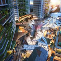 Modern Commercial Street With Greenery Glass Roof And Open Shopping Dining Spaces