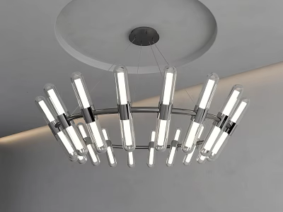 Modern Sleek Chandelier Design With Multiple Transparent LED Tubes And Metal Frame 3d model