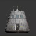 Future Architecture Conical Structure With Metal Surface Windows Ladder Red Graffiti And Top Antennas