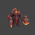 Red Bearded Armored Warrior In Spiked Armor Wielding Flaming Axe And Shield