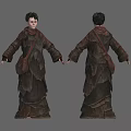 Worn Leather Robed Character With Creature Inspired Robe Front Back Views